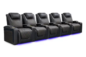 Valencia Oslo Ultimate Luxury Leather Home Theater Seating Row of 5, Onyx with Gold Stitching