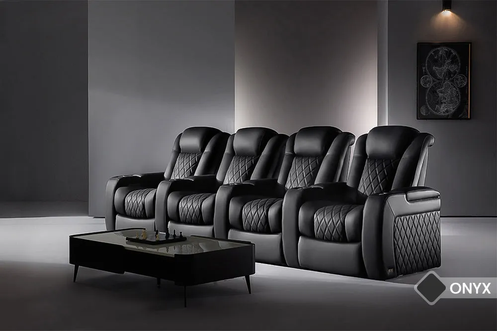 Valencia Tuscany Luxury Leather Home Theater Seating Row of 2, Onyx