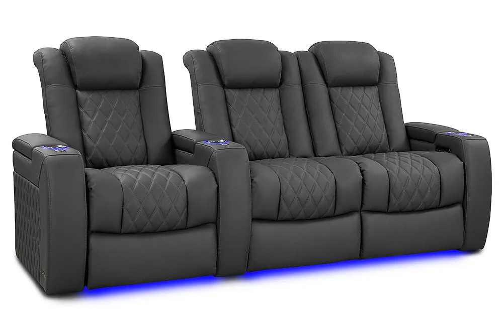 Valencia Tuscany Luxury Leather Home Theater Seating Row of 3 Loveseat Right, Graphite