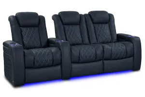 Valencia Tuscany Luxury Leather Home Theater Seating Row of 3 Loveseat Right, Moonlight Blue