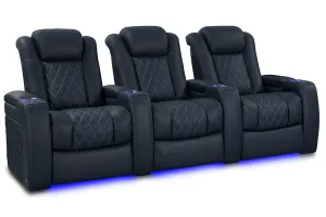 Valencia Tuscany Luxury Leather Home Theater Seating Row of 3, Moonlight Blue