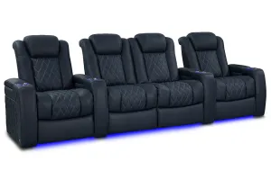 Valencia Tuscany Luxury Leather Home Theater Seating Row of 4 Loveseat Center, Moonlight Blue