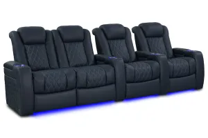 Valencia Tuscany Luxury Leather Home Theater Seating Row of 4 Loveseat Left, Moonlight Blue