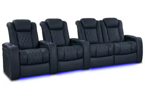 Valencia Tuscany Luxury Leather Home Theater Seating Row of 4 Loveseat Right, Moonlight Blue