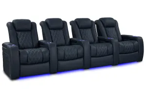 Valencia Tuscany Luxury Leather Home Theater Seating Row of 4, Moonlight Blue