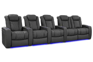 Valencia Tuscany Luxury Leather Home Theater Seating Row of 5 Loveseat Right, Graphite