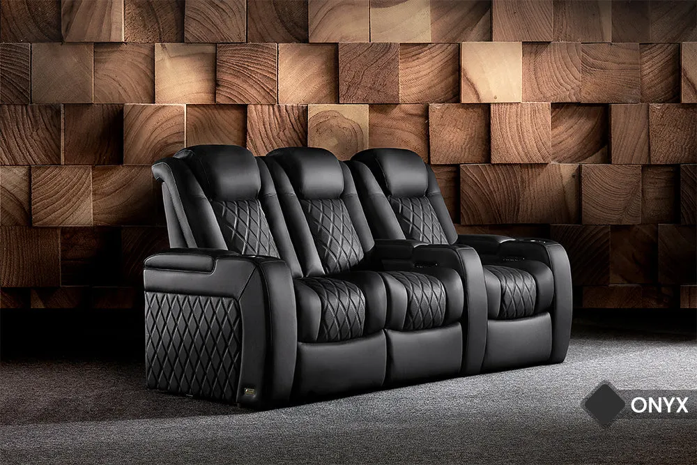 Valencia Tuscany Slim Ultimate Luxury Leather Home Theater Seating Row of 2 Loveseat, Onyx