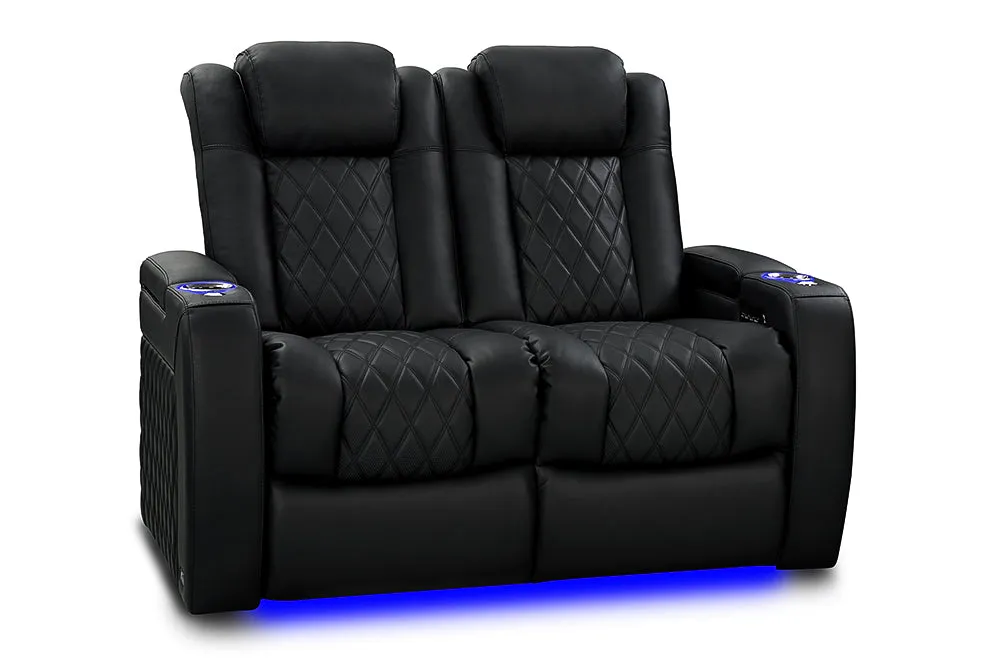 Valencia Tuscany Slim Ultimate Luxury Leather Home Theater Seating Row of 2 Loveseat, Onyx