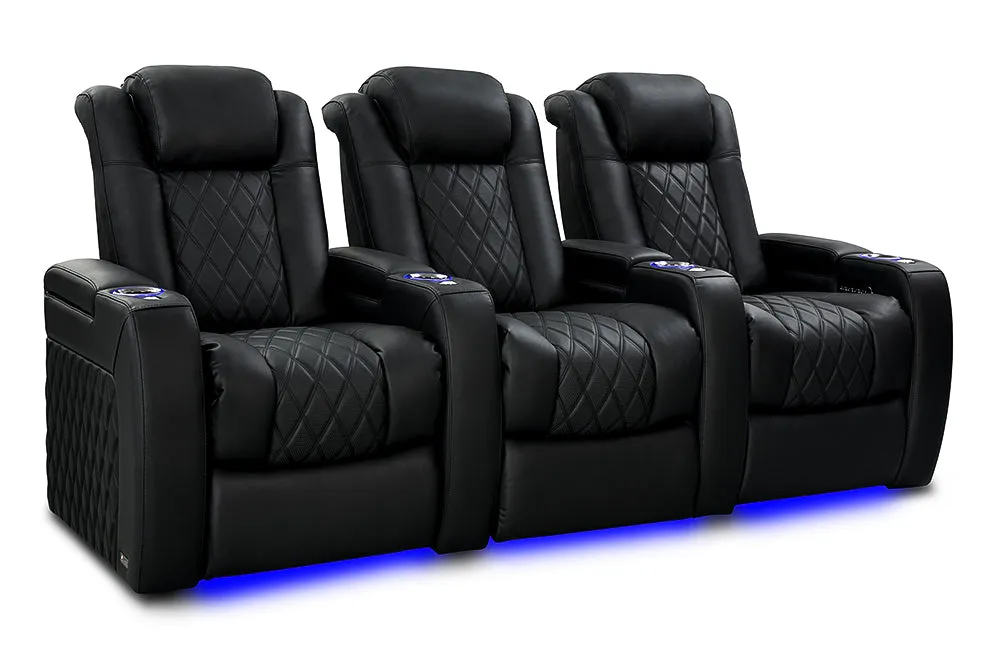 Valencia Tuscany Slim Ultimate Luxury Leather Home Theater Seating Row of 3, Onyx