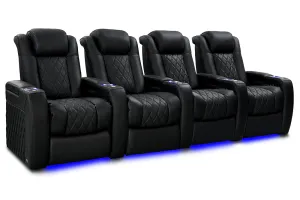 Valencia Tuscany Slim Ultimate Luxury Leather Home Theater Seating Row of 4, Onyx