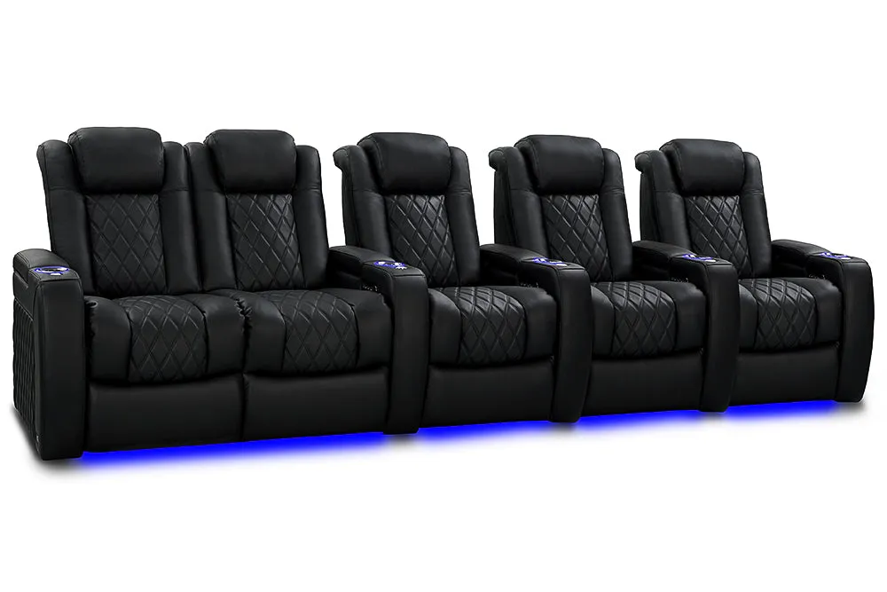 Valencia Tuscany Slim Ultimate Luxury Leather Home Theater Seating Row of 5 Loveseat Left, Onyx