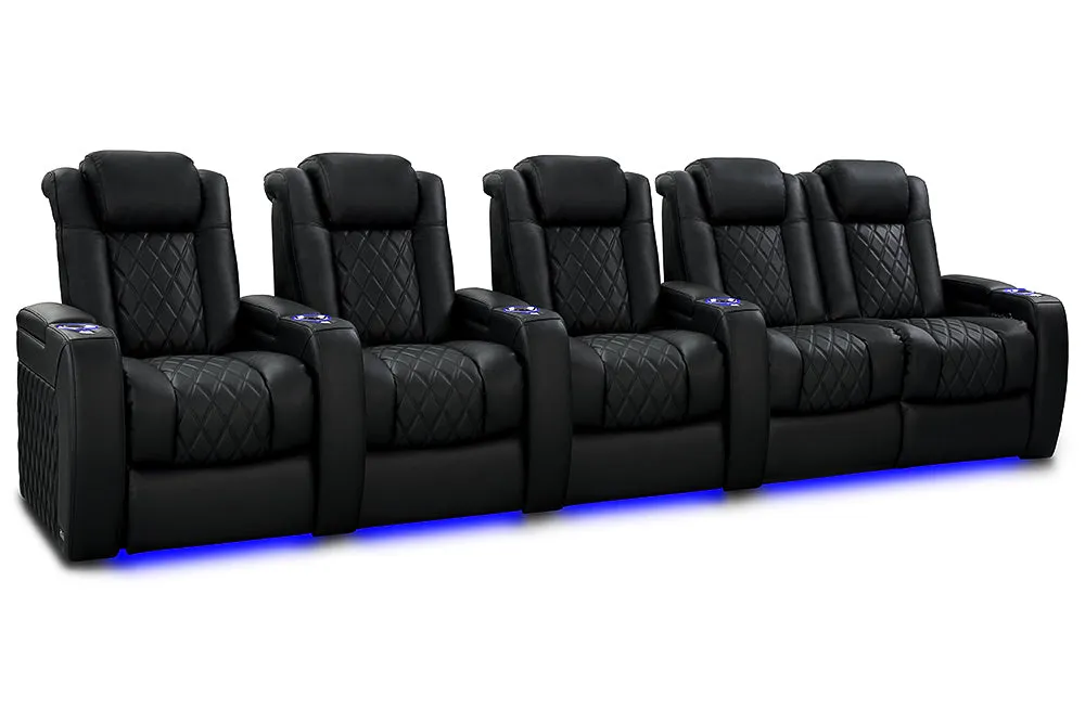 Valencia Tuscany Slim Ultimate Luxury Leather Home Theater Seating Row of 5 Loveseat Right, Onyx