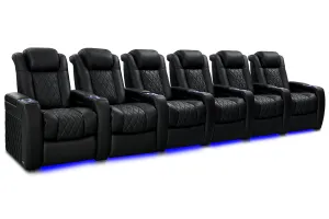 Valencia Tuscany Slim Ultimate Luxury Leather Home Theater Seating Row of 6, Onyx