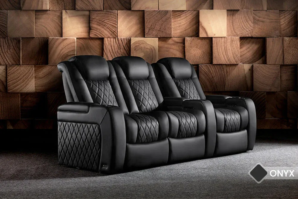 Valencia Tuscany Ultimate Luxury Heat & Ventilation Leather Home Theater Seating Row of 2 Loveseat, Onyx