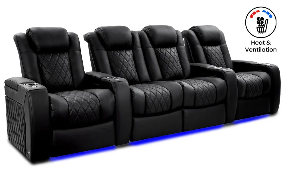 Valencia Tuscany Ultimate Luxury Heat & Ventilation Leather Home Theater Seating Row of 4 Loveseat Center, Onyx