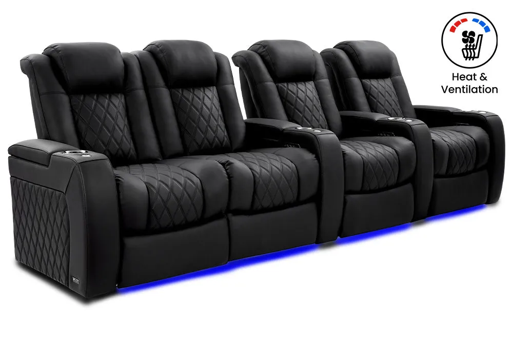 Valencia Tuscany Ultimate Luxury Heat & Ventilation Leather Home Theater Seating Row of 4 Loveseat Left, Onyx