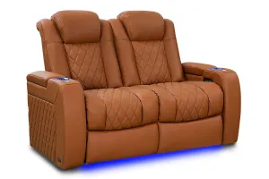 Valencia Tuscany Ultimate Luxury Leather Home Theater Seating Row of 2 Loveseat, Royal Cognac