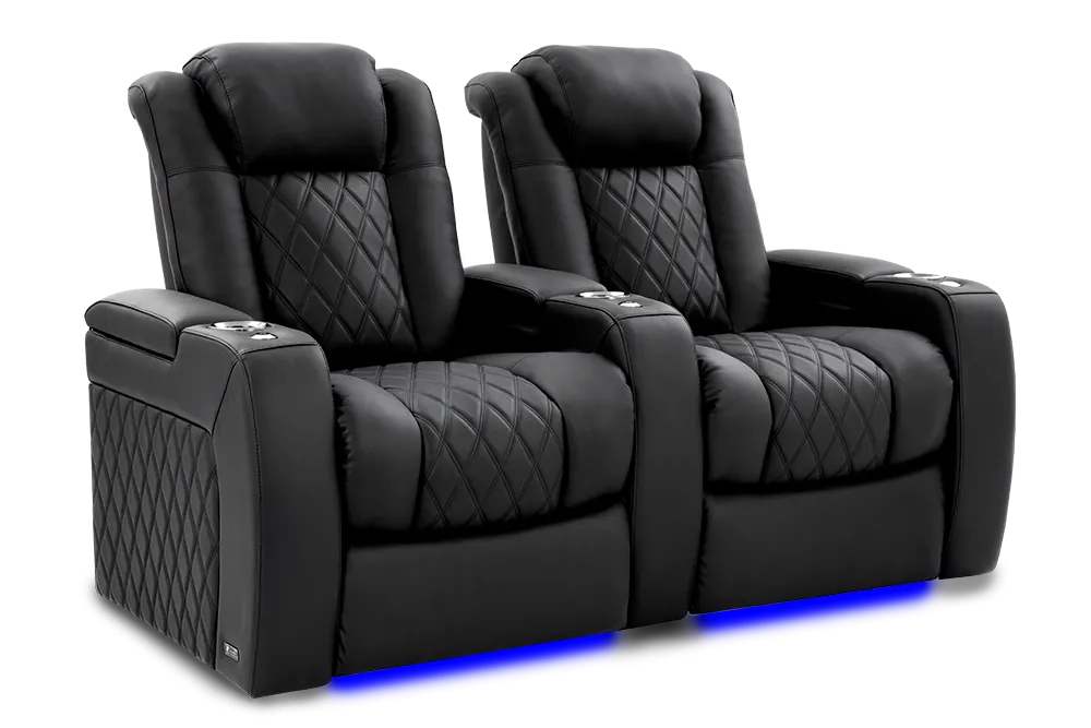 Valencia Tuscany Ultimate Luxury Leather Home Theater Seating Row of 2, Onyx