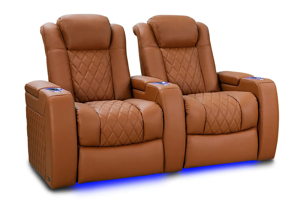 Valencia Tuscany Ultimate Luxury Leather Home Theater Seating Row of 2, Royal Cognac