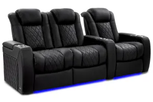 Valencia Tuscany Ultimate Luxury Leather Home Theater Seating Row of 3 Loveseat Left, Onyx