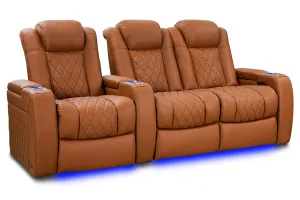 Valencia Tuscany Ultimate Luxury Leather Home Theater Seating Row of 3 Loveseat Right, Royal Cognac