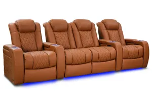 Valencia Tuscany Ultimate Luxury Leather Home Theater Seating Row of 4 Loveseat Center, Royal Cognac