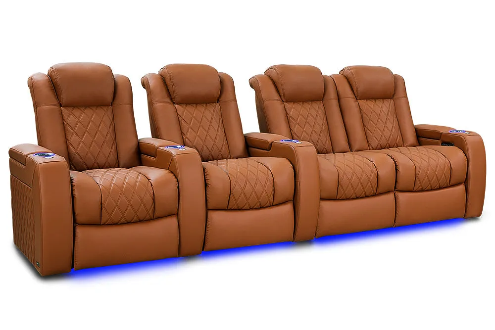 Valencia Tuscany Ultimate Luxury Leather Home Theater Seating Row of 4 Loveseat Right, Royal Cognac