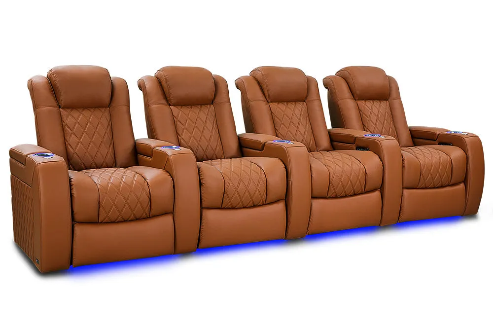 Valencia Tuscany Ultimate Luxury Leather Home Theater Seating Row of 4, Royal Cognac