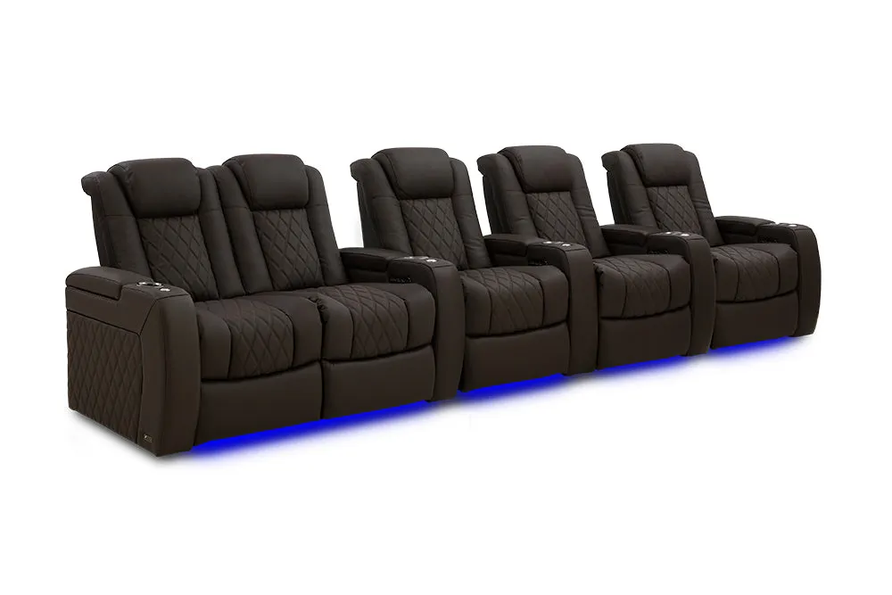 Valencia Tuscany Ultimate Luxury Leather Home Theater Seating Row of 5 Loveseat Left, Dark Roast