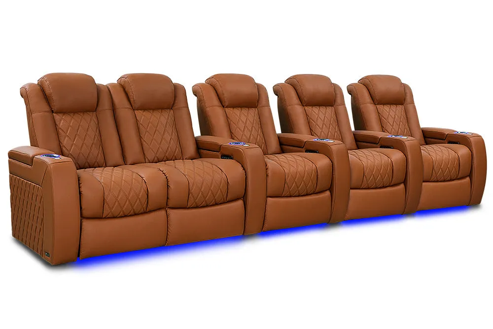 Valencia Tuscany Ultimate Luxury Leather Home Theater Seating Row of 5 Loveseat Left, Royal Cognac