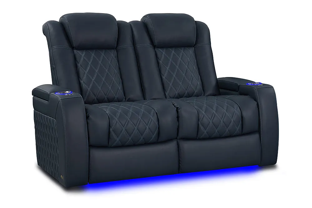 Valencia Tuscany XL Luxury Leather Home Theater Seating Row of 2 Loveseat, Moonlight Blue