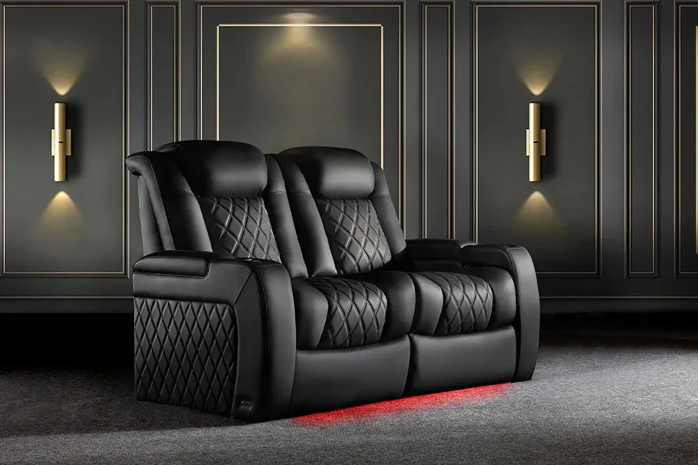 Valencia Tuscany XL Luxury Leather Home Theater Seating Row of 2 Loveseat, Onyx