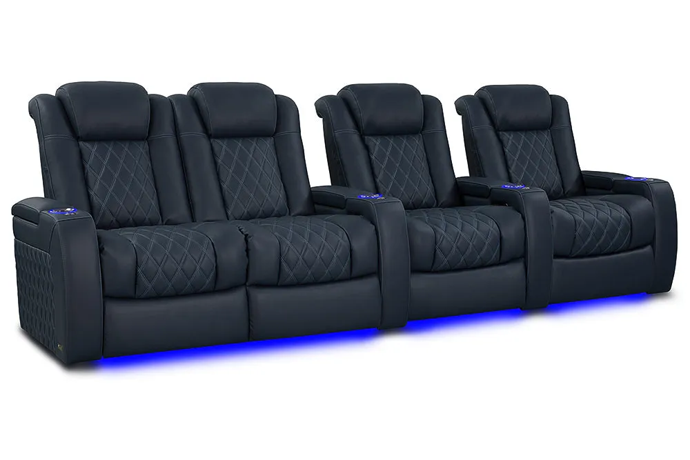 Valencia Tuscany XL Luxury Leather Home Theater Seating Row of 4 Loveseat Left, Moonlight Blue