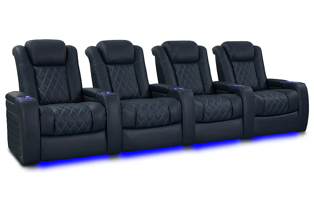 Valencia Tuscany XL Luxury Leather Home Theater Seating Row of 4, Moonlight Blue