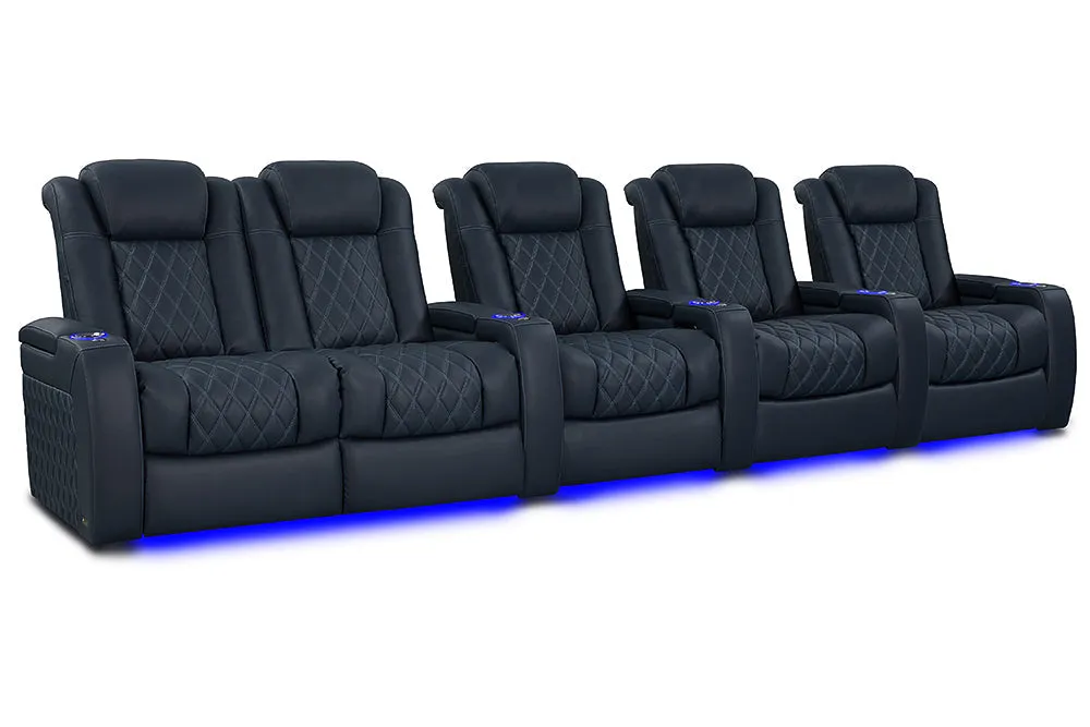 Valencia Tuscany XL Luxury Leather Home Theater Seating Row of 5 Loveseat Left, Moonlight Blue