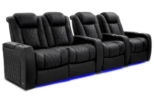 Valencia Tuscany XL Ultimate Luxury Leather Home Theater Seating Row of 4 Loveseat Left, Onyx