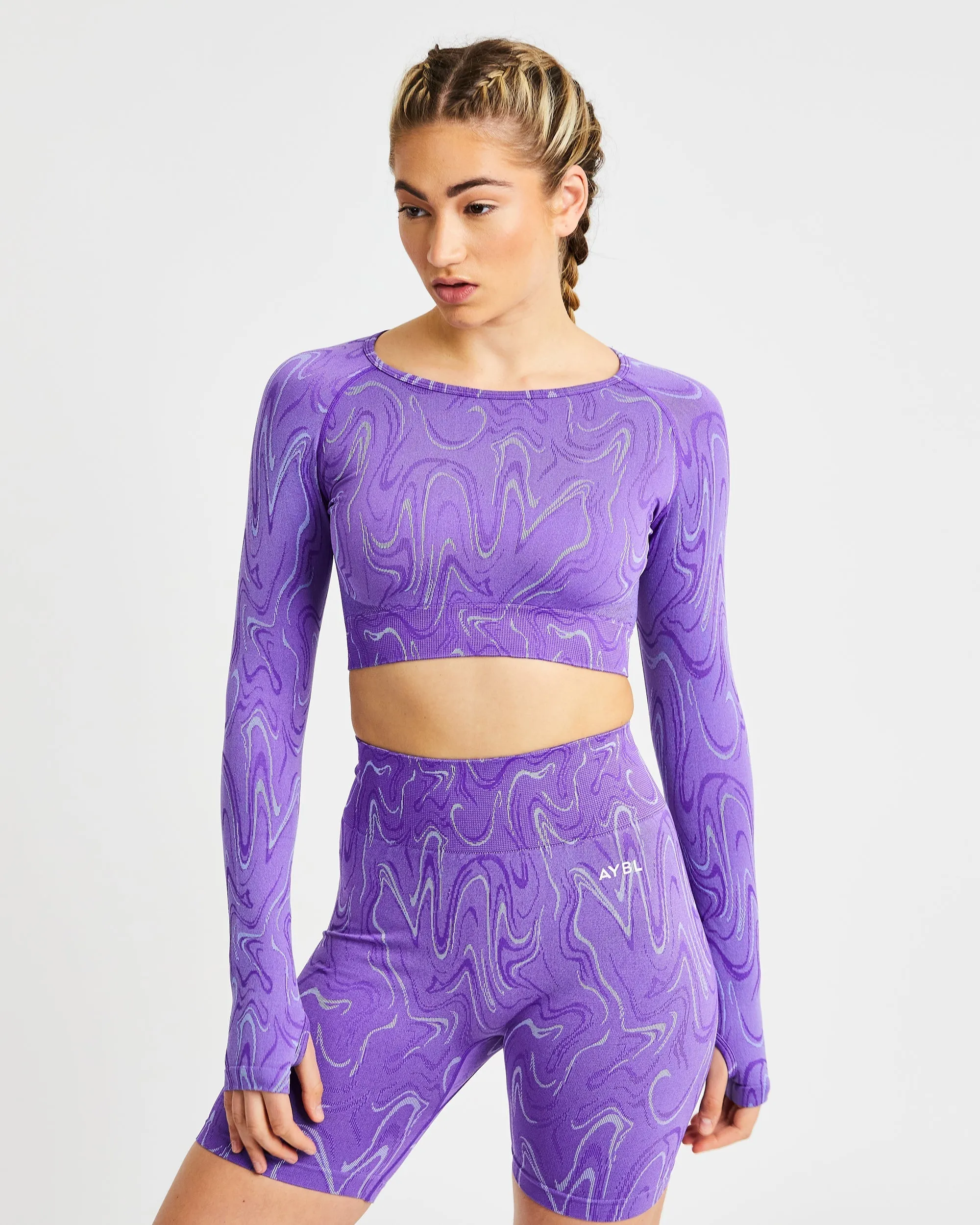 Velocity Seamless Long Sleeve Crop Top - Purple